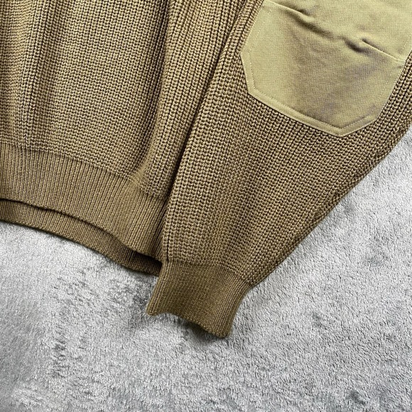 Orvis Sweater Mens Size L Tan Military Commando Shawl Collar Button Elbow Patch - Picture 2 of 13